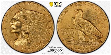 1911-D $2.50 AU58