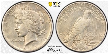 1921 $1 High Relief, Peace AU50