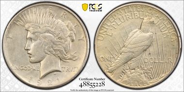 1921 $1 High Relief, Peace N1