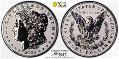 2023-S $1 Morgan Dollar Rev PR  Two-Coin Reverse Proof Set First Strike PR69