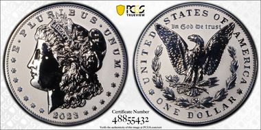 2023-S $1 Morgan Dollar Rev PR  Two-Coin Reverse Proof Set First Strike PR70