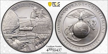 (2023) Medal U.S. Marine Corps Matte 1 oz Ag First Strike MS70