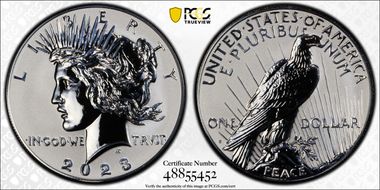 2023-S $1 Peace Dollar Rev PR Two-Coin Reverse Proof Set First Strike PR70