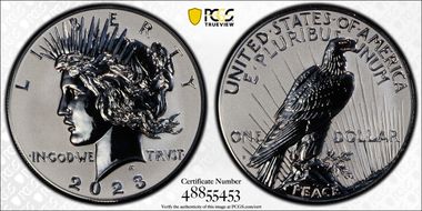 2023-S $1 Peace Dollar Rev PR Two-Coin Reverse Proof Set First Strike PR70