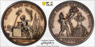 (1762) AR Medal Betts-442, Peace of Europe MS61