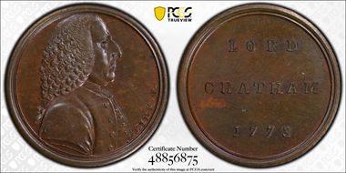 1773 AE Medal Betts-522, Lord Chatham MS63BN