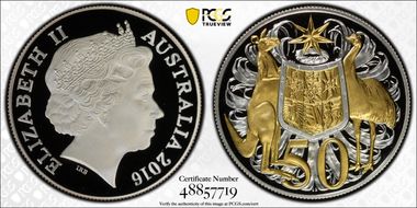 2016 50C Selective Gilt Silver 50th Ann. Decimal Currency PR69DCAM