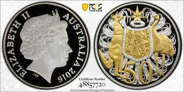 2016 50C Selective Gilt Silver 50th Ann. Decimal Currency PR70DCAM