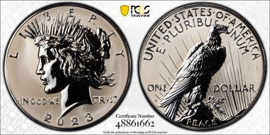 2023-S $1 Peace Dollar Rev PR Two-Coin Reverse Proof Set First Strike PR69