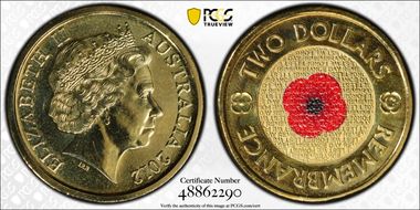 2012-C $2 Remembrance Day Colorized MS68