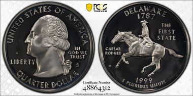 1999-S 25C Delaware Silver PR68DCAM