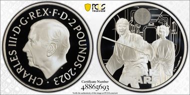 2023 £2 Luke Skywalker & Princess Leia Star Wars PR70DCAM