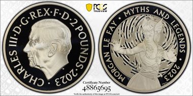 2023 £2 Morgan Le Fay Ag Myths and Legends PR70DCAM