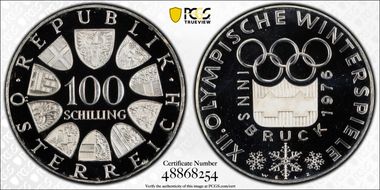 (1974) 100 Sch 1976 Olympics Innsbruck KM-2926 PR69DCAM