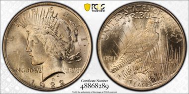 1922 $1 VAM 5A, Scar Cheek MS64