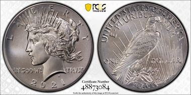 2021 $1 Peace Dollar 100th Anniversary MS70