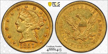 1857-C $5 AU55