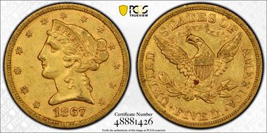 1867 $5 AU53