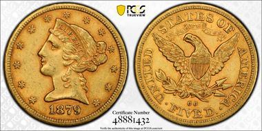 1879-CC $5 AU58