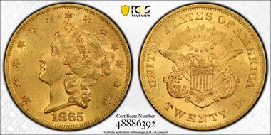 1865 $20 MS62