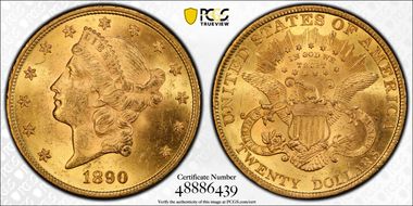 1890 $20 MS62+ 