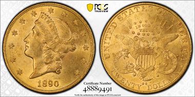 1890-CC $20 AU58+