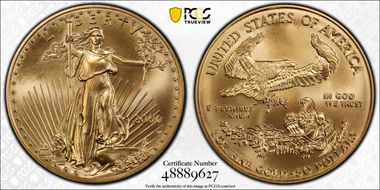 2006-W $50 Burnished Gold Eagle 20th Anniversary SP70