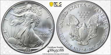 1990 $1 Silver Eagle MS70