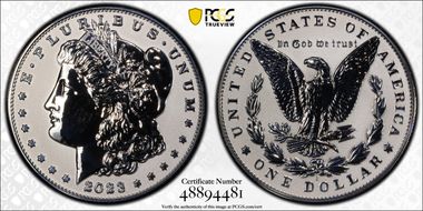 2023-S $1 Morgan Dollar Rev PR  Two-Coin Reverse Proof Set First Strike PR70