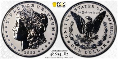 2023-S $1 Morgan Dollar Rev PR  Two-Coin Reverse Proof Set First Strike PR69