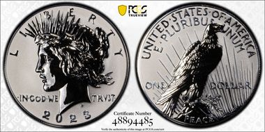 2023-S $1 Peace Dollar Rev PR Two-Coin Reverse Proof Set First Strike PR70