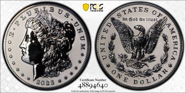 2023-S $1 Morgan Dollar Rev PR  Two-Coin Reverse Proof Set First Strike PR69