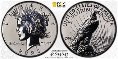 2023-S $1 Peace Dollar Rev PR Two-Coin Reverse Proof Set First Strike PR70