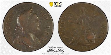''1775'' 1/2P Machin's Mills VF30BN