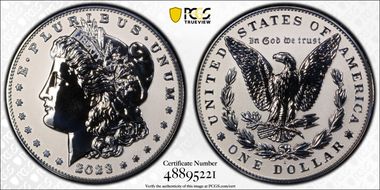 2023-S $1 Morgan Dollar Rev PR  Two-Coin Reverse Proof Set First Strike PR69