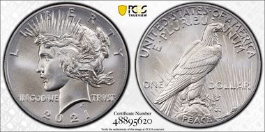 2021 $1 Peace Dollar 100th Anniversary MS70