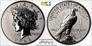 2023-S $1 Peace Dollar Rev PR Two-Coin Reverse Proof Set First Strike PR70