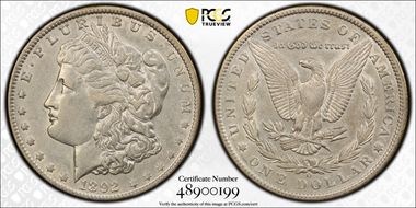 1892-O $1 VAM 5(7), Doubled Ear XF45