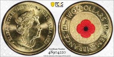 2023 $2 35th Ann $2 Coin Set Colorized Remembrance Red Poppy MS68