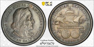 1892 50C Columbian AU58