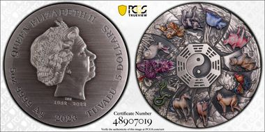 2023 $5 12 Lunar Animals Antique Finish 5oz Ag SP67