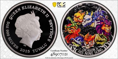 2015 $5 Dragon & His Nine Sons 5oz PR70DCAM