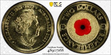 2023 $2 35th Ann $2 Coin Set Colorized Remembrance Red Poppy MS66