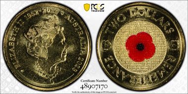 2023 $2 35th Ann $2 Coin Set Colorized Remembrance Red Poppy MS66