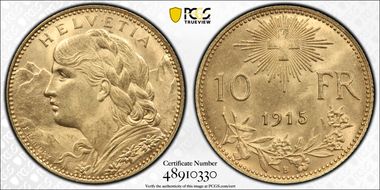 1915 B 10 Fr KM-36  Au MS65