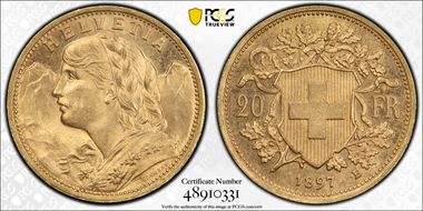 1897 B 20 Fr KM-35.1  Au MS66