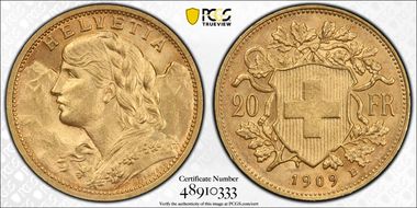 1909 B 20 Fr KM-35.1  Au MS66