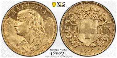 1910 B 20 Fr KM-35.1  Au MS66