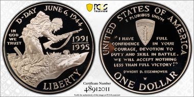 1991-95-W $1 World War II PR69DCAM