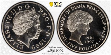 1999 £5 S-L6 Diana Cu/Ni MS69
